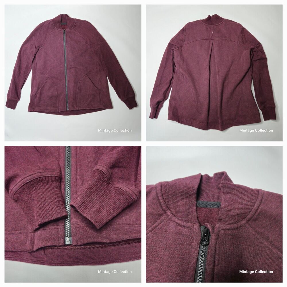 Lululemon Pleat To Street Bomber Full Zip Fleece Jacket Burgundy Maroon Size 4